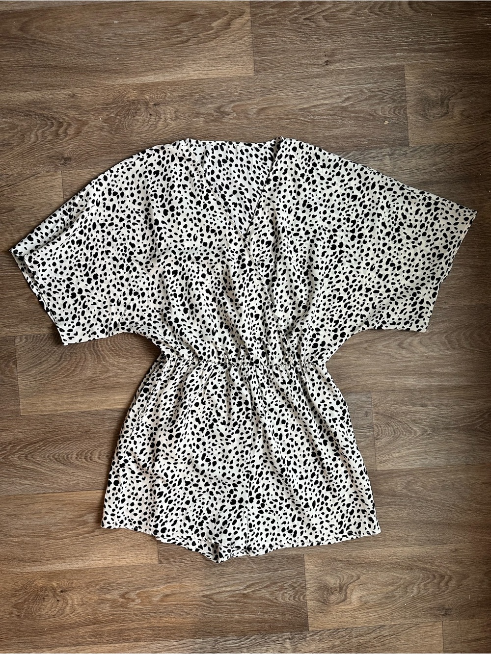 Pretty‎ Garden Black White Animal Spot Romper Medium Shorts Pocket Belted